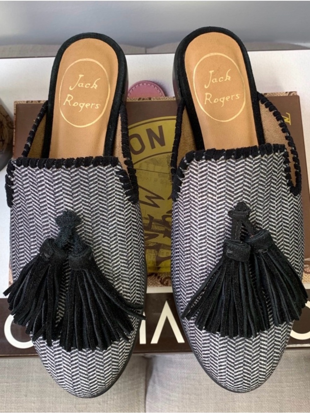 Jack Rogers Delaney Herringbone Tassel Mules 6